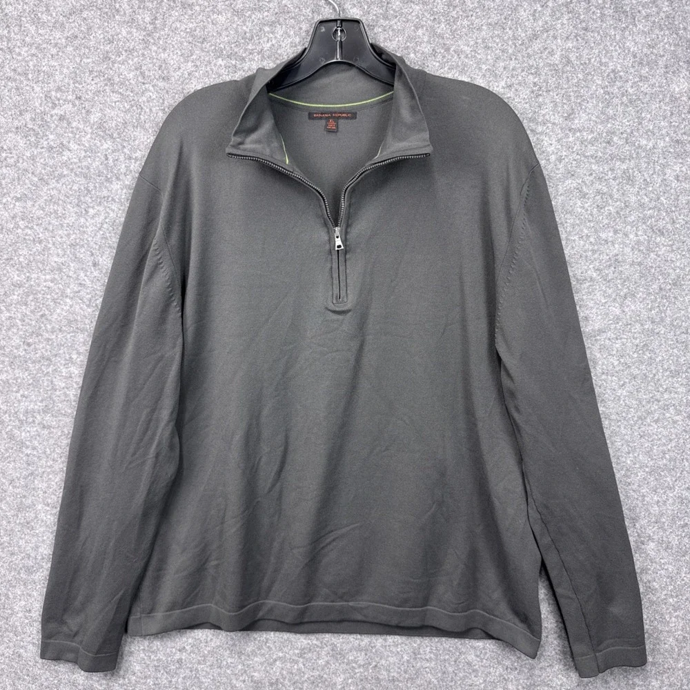 Banana Republic Quarter Zip Sweater XL Dark Gray Olefin Nylon Mock Neck Pullover
